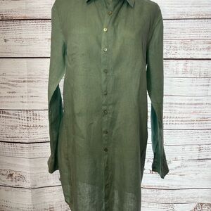 Halston 100% Linen Size Medium Seafoam‎ Button Up Dress